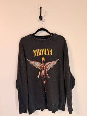 Forever 21 Black Nirvana Graphic Crewneck with Yellow Logo